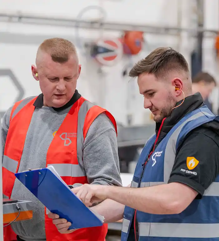 Fire Door Inspection Solutions checking door specifications at Integrated Doorsets factory