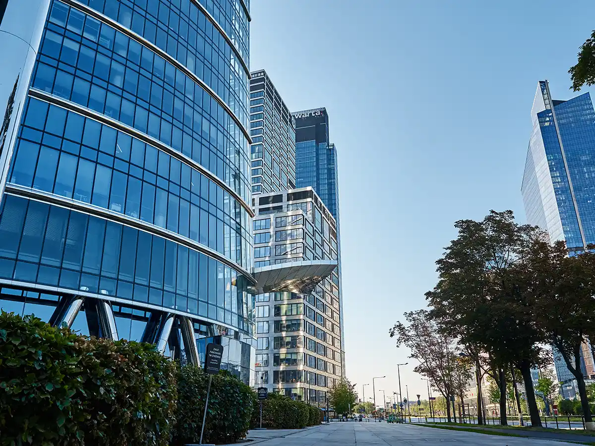 Modern buildings with clear blue sky