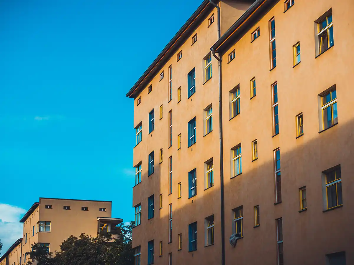 Modern student accommodation under blue sky